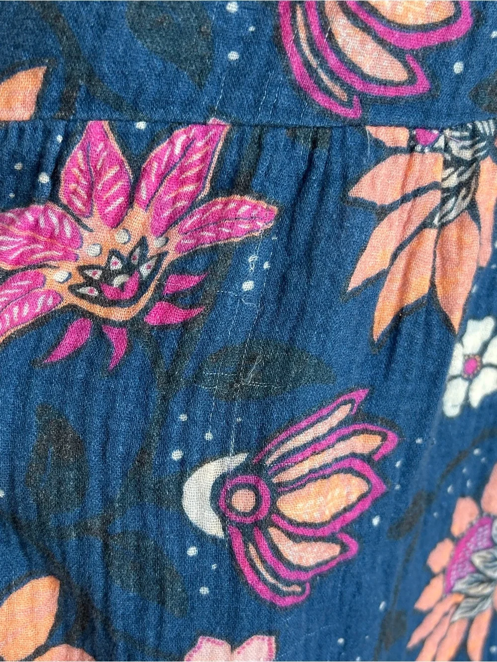 Marine Layer Midi Dress XL Gauzy Pockets Long Sleeve Batik Floral Blue *READ* - Picture 11 of 15